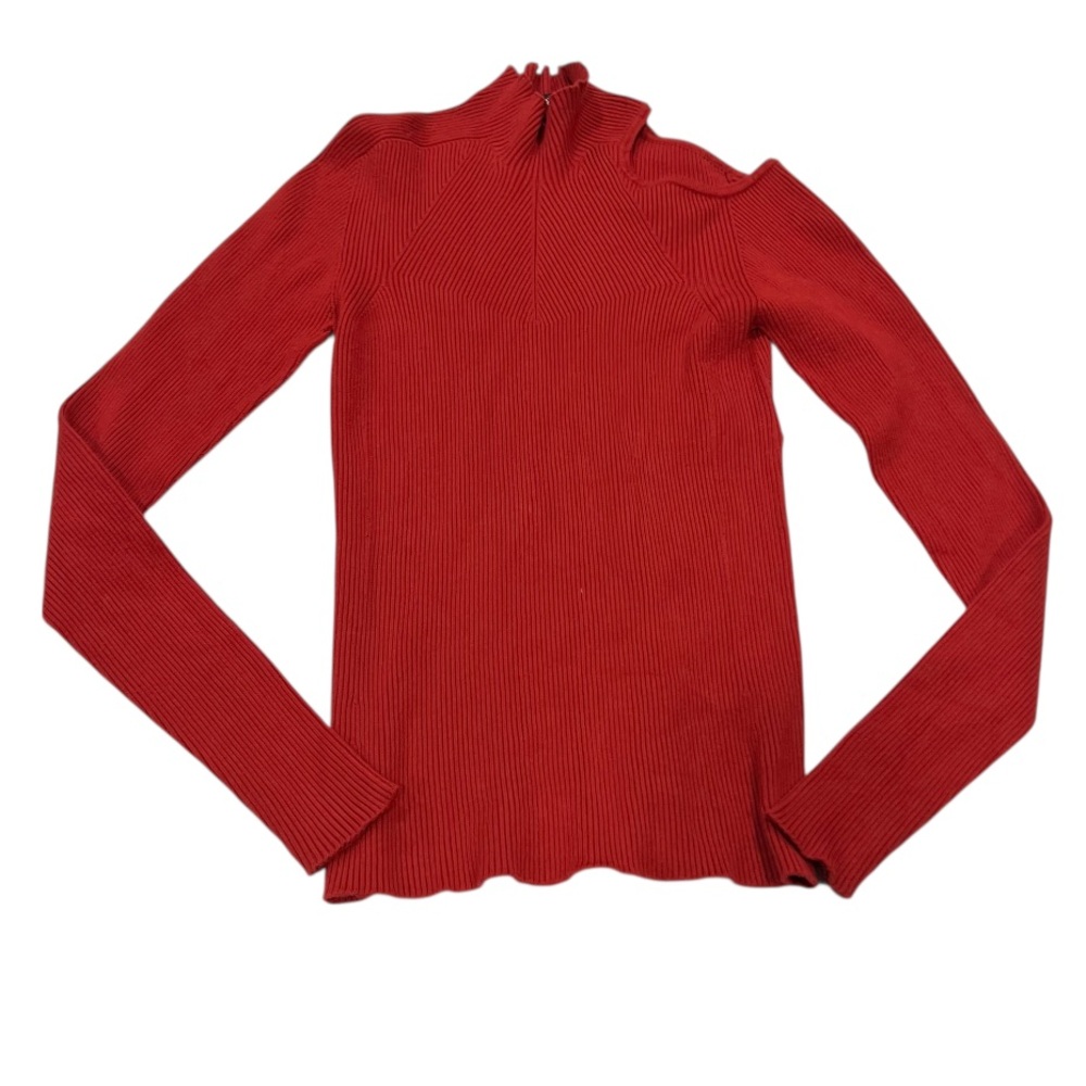 Versus Versace | Ribbed Mock Neck Cold Shoulder Long Sleeve Top